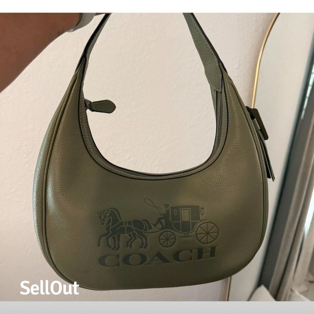 Coach Carmen Shoulder Bag Military Green Pebble Leather Women's Handbag